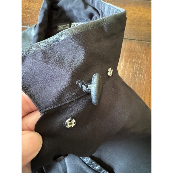 Vintage Erena By Irene Koenig Black Blouse Leather Trim Peplum Size 6 - Picture 8 of 12